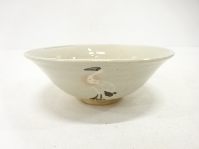 JAPANESE TEA CEREMONY / GOHON FLAT TEA CHAWAN / CRANE